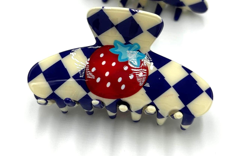 Navy Strawberry Hair Clip