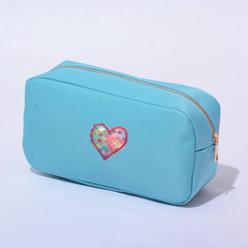 Lake Blue Large Nylon Bag with Heart